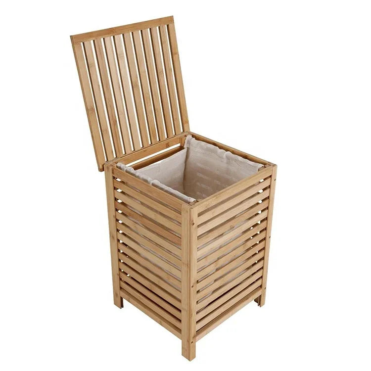 Household Washing Room Dirty Clothes Storage Bamboo Hamper Laundry Basket with Lids